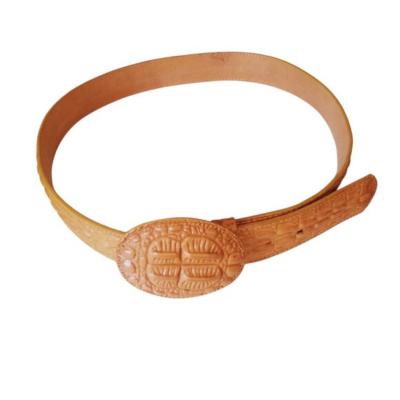 Handmade Crocodile Hornback Leather Skin Men's Belt / Buckle Mexico Sz 44 VTG. - Picture 1 of 12